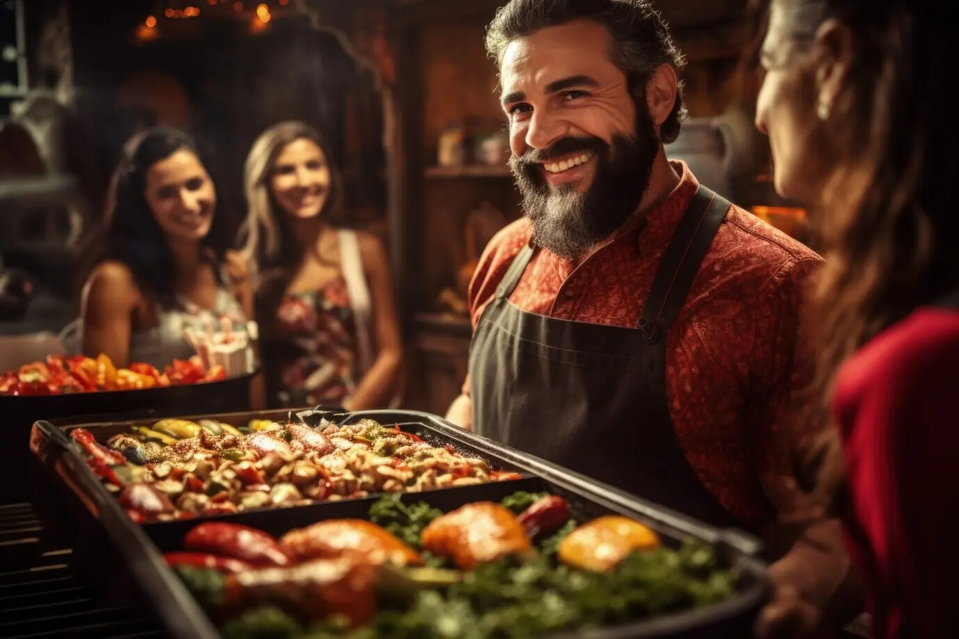 Menschen genießen mexikanisches Barbecue.