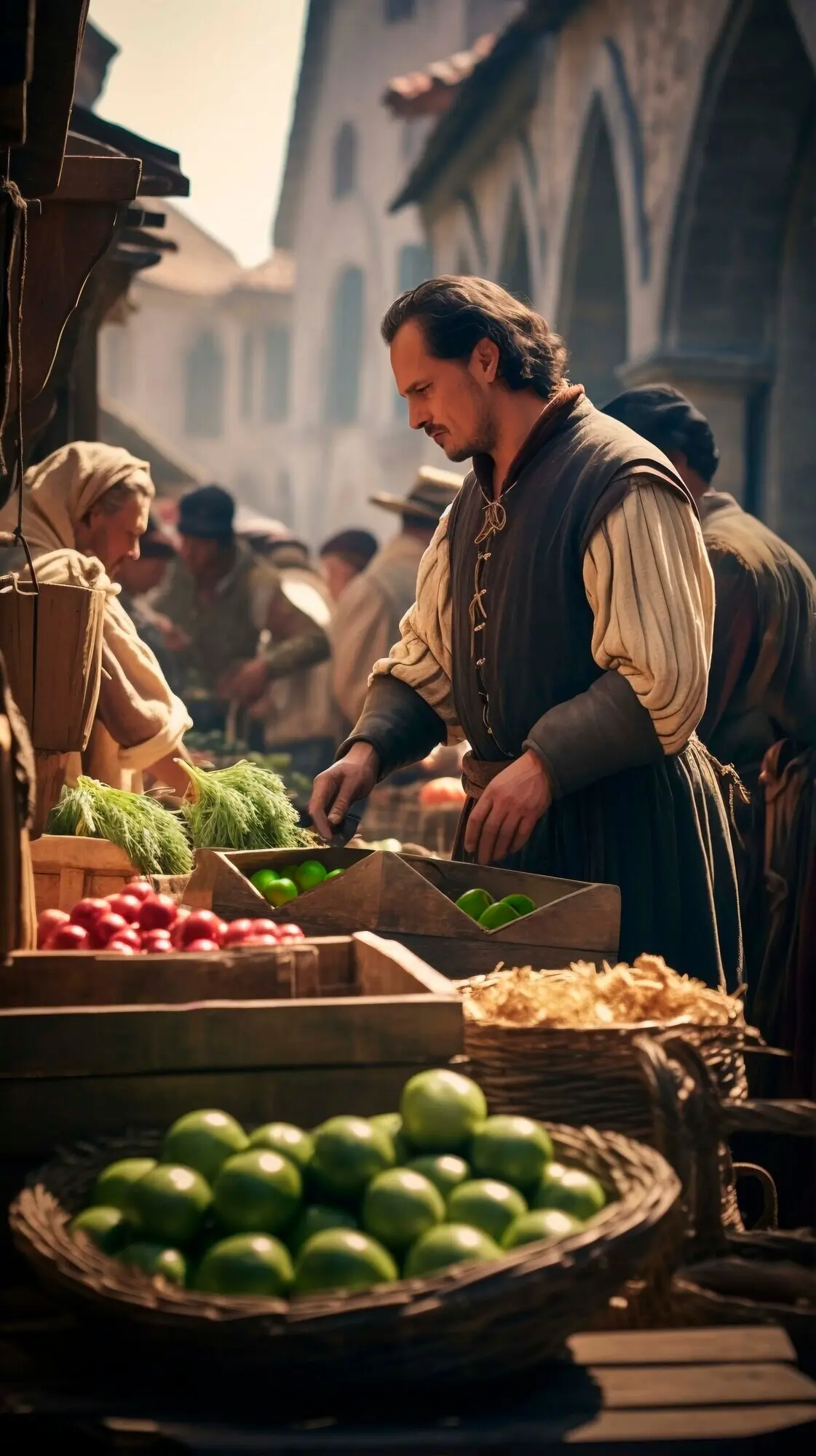 Mittelalterliche historische Darstellung eines Marktes